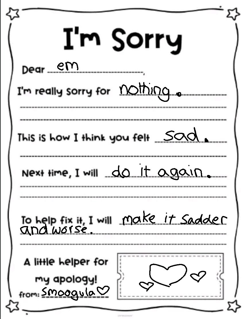 Smoogula's tweet photo. I have been told to fill out an apology form for my angsty artworks so here you go 😔 https://t.co/S5dsVMkRh0