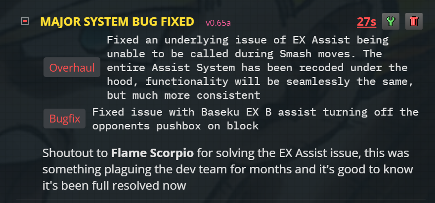 DBFZKai's tweet photo. Version 0.65a

Major Bug Fix! 

Ex Assist Attack error has been resolved! 

Enjoy! https://t.co/jMqzR0DGwl