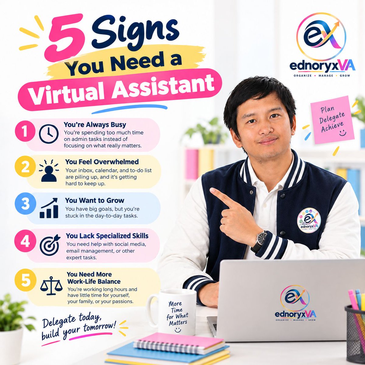 bernabeednor's tweet photo. Feeling overwhelmed by your growing to-do list? Here are 5 signs it may be time to delegate and get the support you need.

Virtual Assistant / VA Support https://t.co/jFVIciBCm1