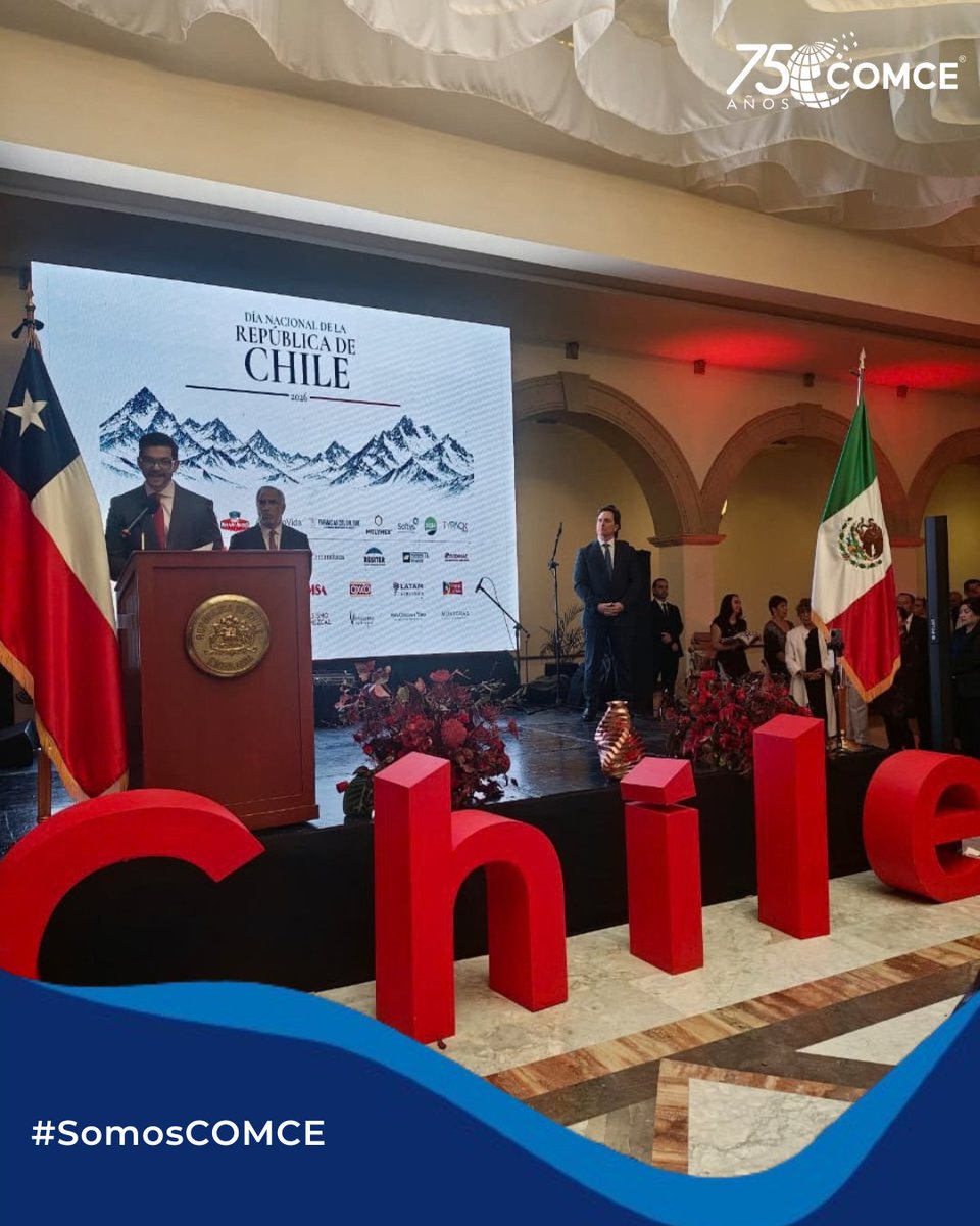 ComceOficial's tweet photo. 🇲🇽🇨🇱 Acompañamos a la Embajada de Chile en México a la celebración del Día Nacional de Chile, encabezada por Francisco Chahuán, Embajador de Chile en México, donde intercambiamos perspectivas sobre la relación comercial entre Chile y México. https://t.co/x0x8R3Lr2F