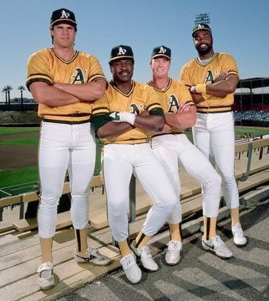 baseballinpix's tweet photo. Jose Canseco, Don Baylor, Mark McGwire and Dave Parker at Spring Training, 1988. They would win their first AL pennant in 13 years that season. https://t.co/bb7SGdADkH