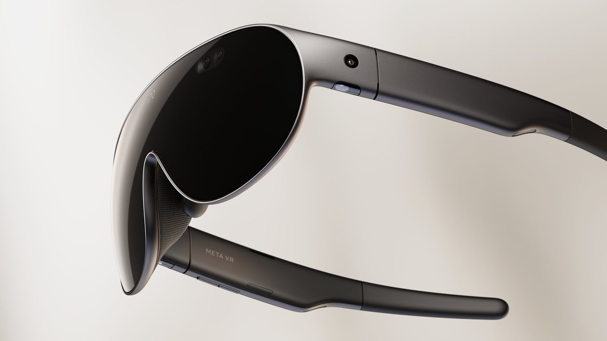 finkd's tweet photo. Meta VR Glasses -- private cinema, a workstation with multiple monitors, and a game console in a pair of high-res glasses. Our first time delivering VR in glasses rather than a full headset -- really a glimpse of the future. https://t.co/WFisOAgpcJ