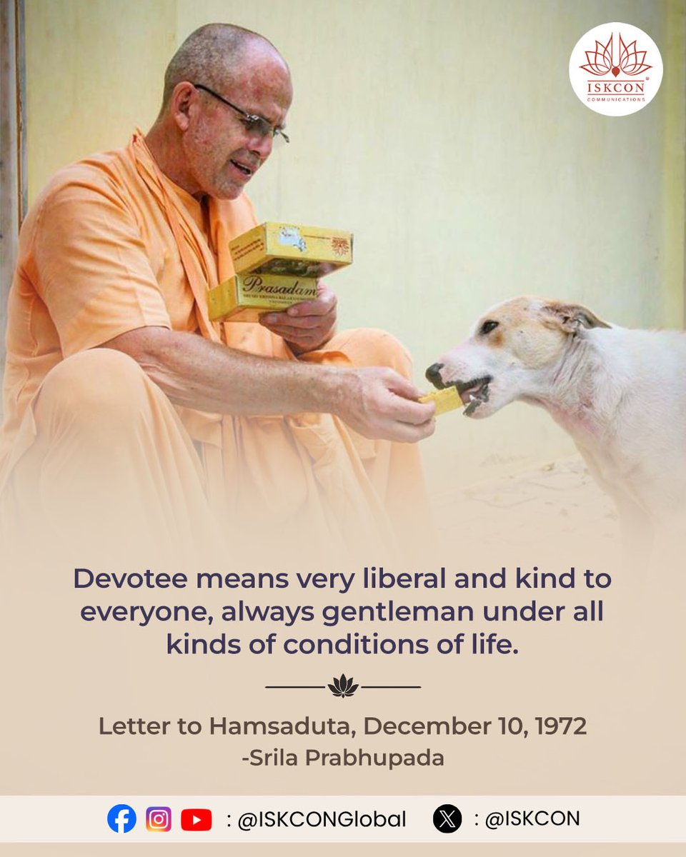 iskcon's tweet photo. Devotee means very liberal and kind to everyone, always gentleman under all kinds of conditions of life. https://t.co/i6g7fxye20