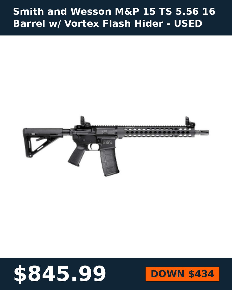 TheGunSearch's tweet photo. Smith and Wesson M&amp;P 15 TS 5.56 16 Barrel w/ Vortex Flash Hider - USED $845.99 at GrabAGun. Down $434 this week. Follow for more deals. https://t.co/FS6VKOuMzu https://t.co/OiyCFZAtxw