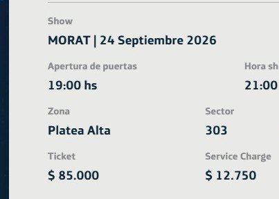 HowIMissYou's tweet photo. Vendo 2 entradas para Morat, platea alta, al mismo precio que las compré https://t.co/c2Q4bgqt7H