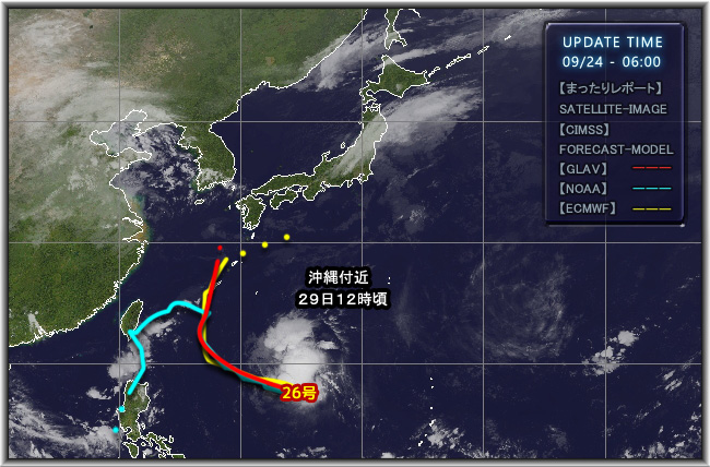 pacific_o's tweet photo. 台風26号、現状では…南西諸島で停滞？東へ流れる？何れにしても大雨には留意しておいてください。 https://t.co/TviQmbDzn0