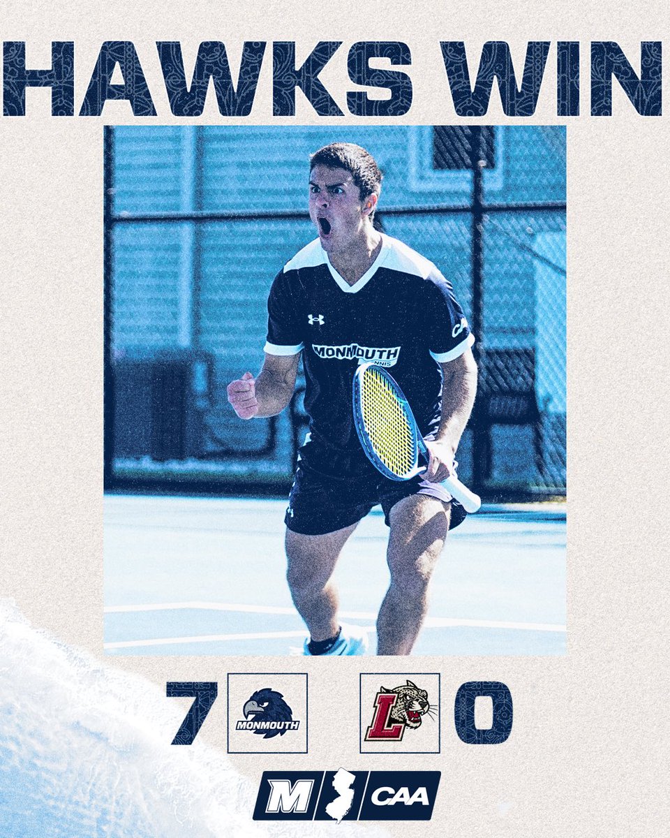 MonmouthMTennis's tweet photo. Fired up for a season opening win. 🎾🦅

Olkesandr Vysochenko had the clinching win for the Hawks at first singles.

#FlyHawks https://t.co/5DAJv6sVOX