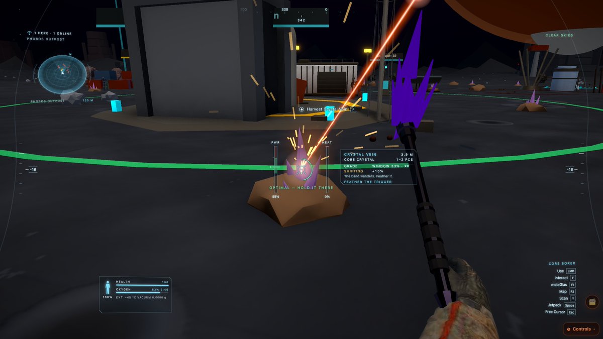 playtharsis's tweet photo. THARSIS — Update 10: Star Citizen mode

You're in the suit now. Always first person on foot.

🪖 Helmet visor HUD — heading tape, vitals, O2 countdown, holo minimap
📟 mobiGlas on F1 · full area map on F2
⛏️ Aim-to-mine: lock the vein, feather the laser. Overcharge it and the ore is gone
🚀 Ship combat in the Scar — pirates, shields, power to weapons/shields/engines
🗺️ Real Mars terrain: NASA HiRISE elevation data of Arsia Mons on the horizon
We are live on Pons 
https://t.co/gccV4S5eWP
CA
0xC1308902c28D05d9F7224CBb0f7AB621dCEc4342
https://t.co/z9q6TWn6sz