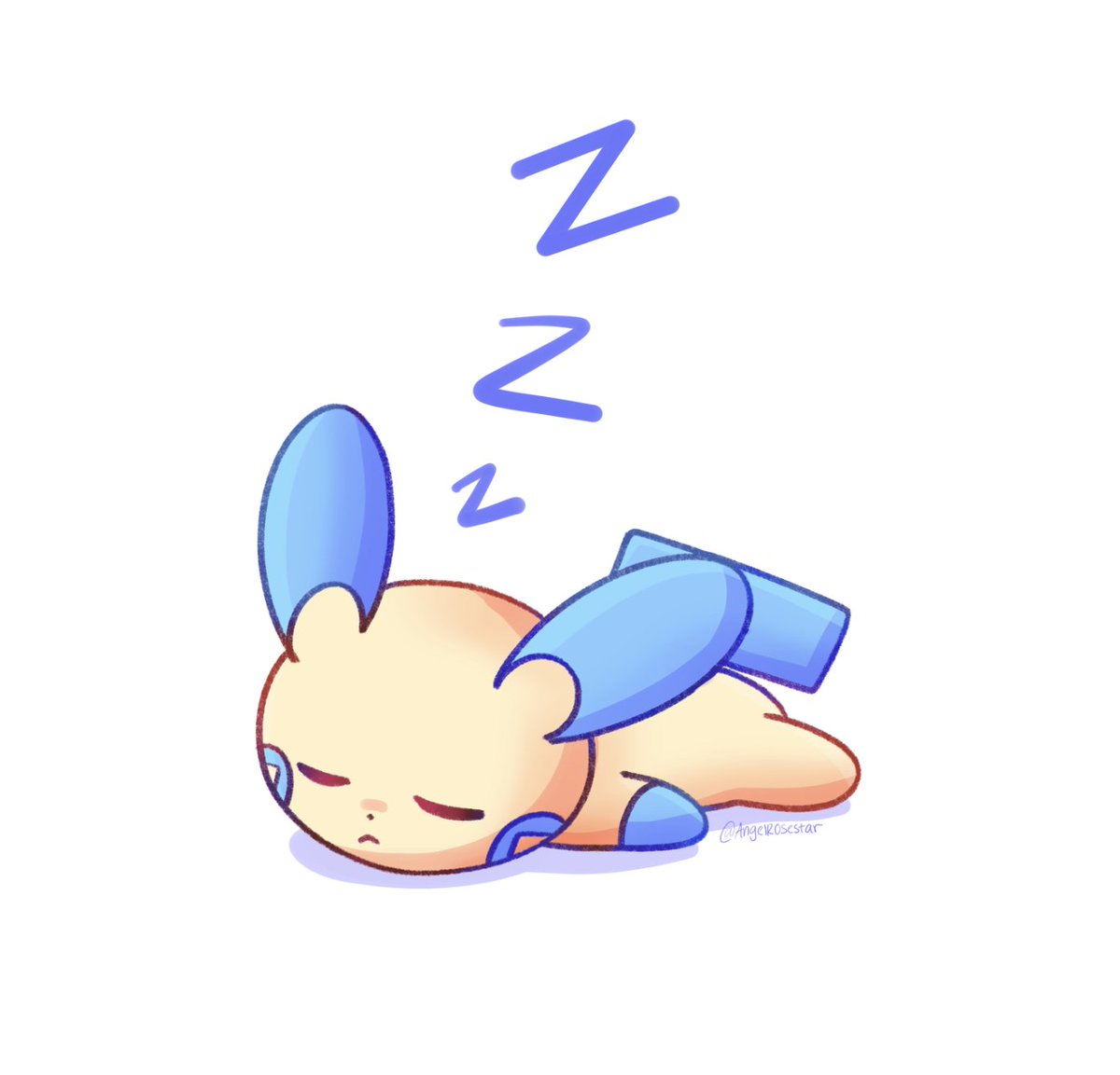 Angelrosestar's tweet photo. Pretty frustrating day..  
Here’s a sleeping Minun, gn  

 #minun #pokemon #art https://t.co/Qt01AM6Nz7