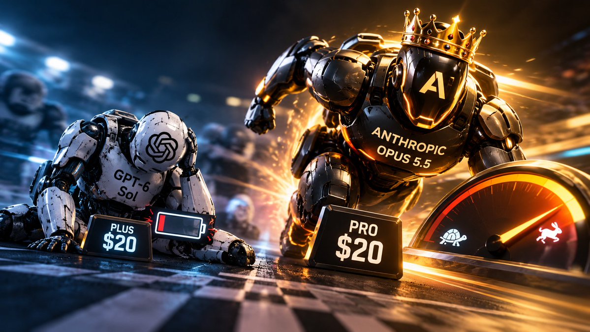 BuilderDeploy's tweet photo. GPT-6 Sol en el plan Plus de $20 no rinde nada. 😵‍💫

Anthropic está liderando fuerte en el plan Pro de $20. Opus 5.5 rinde muchísimo en ese plan, estoy bastante impresionado. 🔥🚀

Lo único que puedo criticarle a Anthropic es la velocidad: sus modelos deberían ser mucho más rápidos. ⚡🐢