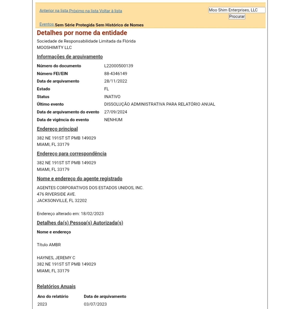 brickhill_br's tweet photo. Embora Jeremy Haynes tenha registrado a Mooshimity LLC na Flórida no final de 2022 para tentar resgatar o controle do jogo Brick Hill, a empresa se tornou uma "casca vazia" uma empresa de fachada sem atividade.

Ou seja, o Jefemy não gerencia a Mooshimity LLC de forma ativa. https://t.co/KRH9ZsSJVY