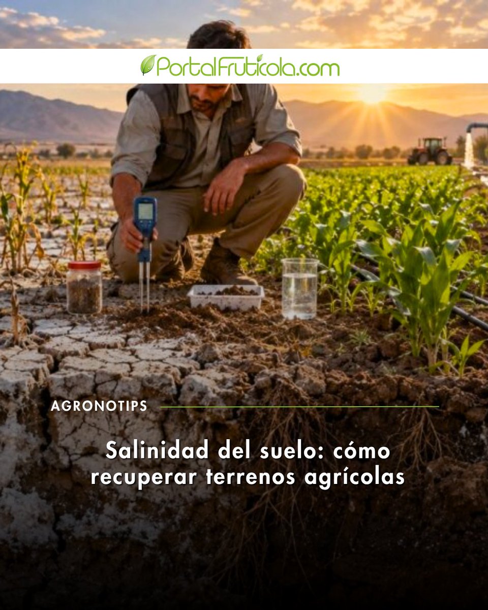 PortalFruticola's tweet photo. 🌱🧂 La salinidad del suelo puede restringir el crecimiento de los cultivos.

¿Cómo detectarla y manejarla? Diagnóstico con ECe y SAR, manejo del riego y drenaje, lavado de sales y enmiendas son algunas herramientas.

https://t.co/isaYIMLEce https://t.co/L1r6ilUVxV