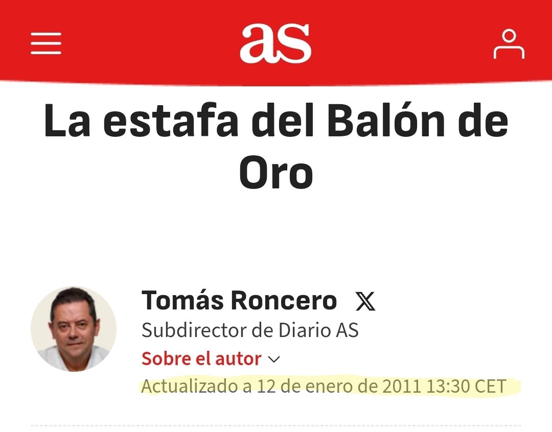 GloboIcaro's tweet photo. En 2010, @As_TomasRoncero decía que el Balón de Oro de Messi era una “estafa” porque Xavi o Iniesta habían ganado el Mundial con España.

En 2026, España vuelve a ganar el Mundial, Rodri es elegido MVP del torneo… pero ahora defiende a Mbappé.
Y obvio que a Lamine ni en pintura. https://t.co/0IWUWiPZet