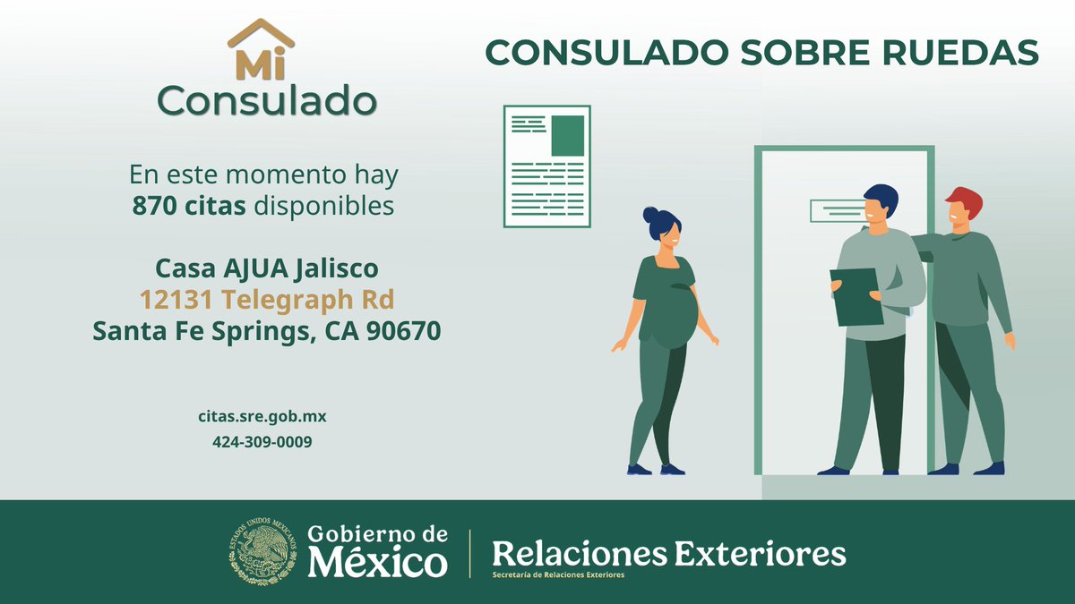 ConsulMexLan's tweet photo. En este momento hay disponibilidad de citas en los CONSULADOS SOBRE RUEDAS para acudir el martes 29 de septiembre al sabado 3 de octubre 2026.

Programe su cita llamando o enviando un mensaje por WhatsApp al +1 424 309 0009 o visite: https://t.co/gqOq0Zm4G8 https://t.co/tzNkw6Kz06