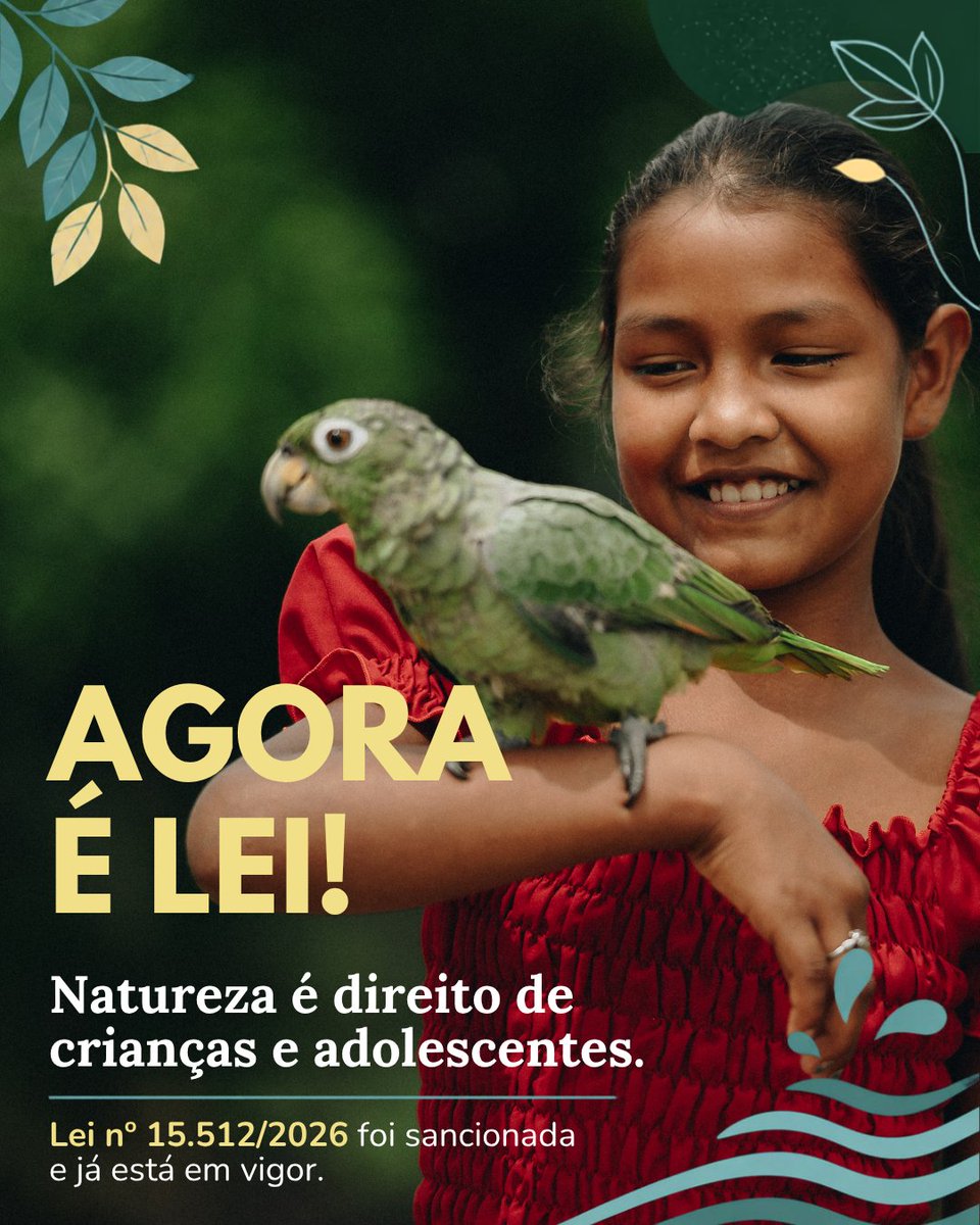 unicefbrasil's tweet photo. 🌳 Natureza é direito de crianças e adolescentes! A Lei nº 15.512/2026 inclui esse direito no ECA e reforça a prioridade de meninas e meninos nas políticas ambientais e climáticas. Agora, é hora de transformar a lei em ações concretas. 💚 Saiba mais no site do UNICEF. https://t.co/dydfM3yjql