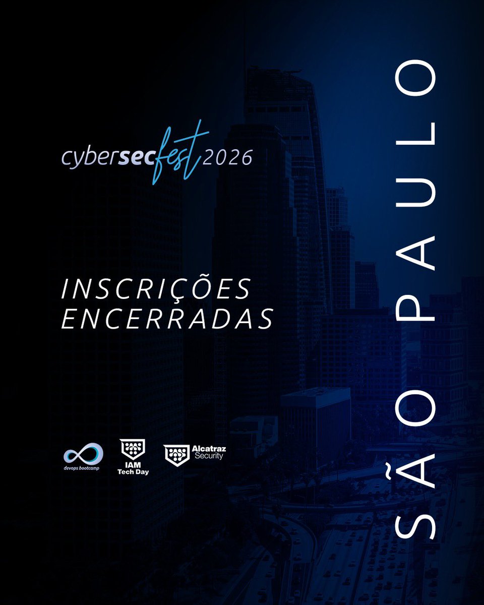 bootcamp_devops's tweet photo. 🚨 Inscrições encerradas. 
O  #CyberSecFest São Paulo está oficialmente com inscrições encerradas.

Deseja estar conosco entre os melhores líderes do Brasil!?

✅ Fale conosco sobre parceria: https://t.co/ZYpP5EURsZ

 #CyberSecurity #Liderança #Cyber #DevSecOps #CloudSecurity https://t.co/EdU5LQ3Qad