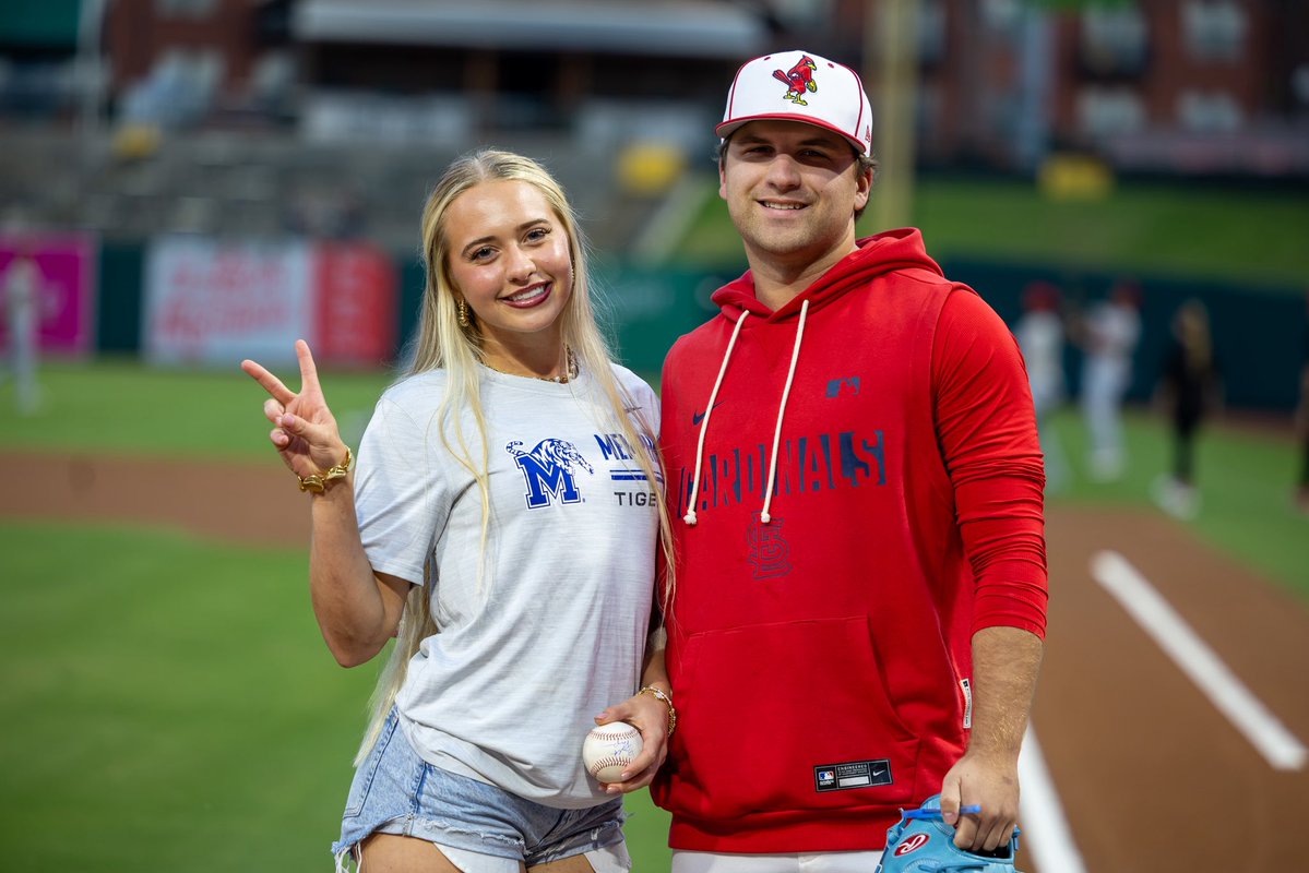 memphisredbirds's tweet photo. Starting the night with a STRIKE 🔥

University of Memphis softball star Tatum Bittick tossed tonight’s ceremonial first pitch!

#DriveForFive 🏆 https://t.co/s4vW3uXhLr
