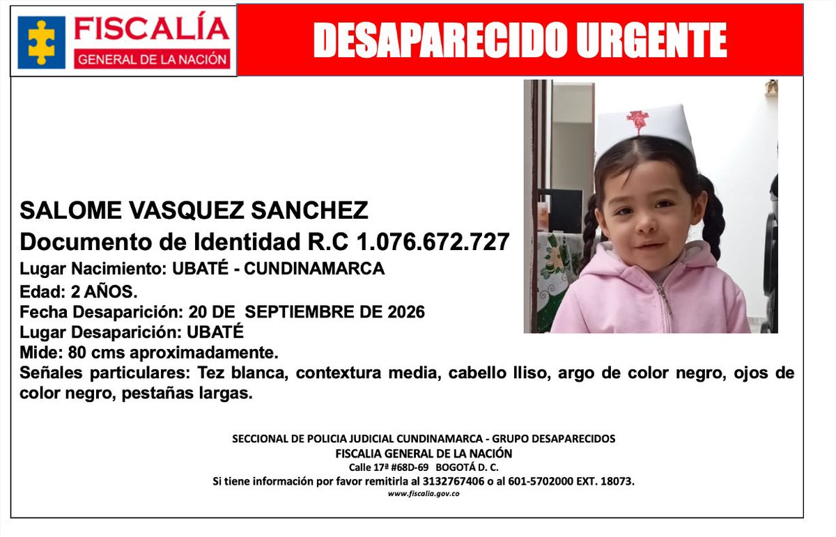 escriboconlaizq's tweet photo. Salomé Vasquez de 2 años, desaparezca en Ubaté desde el 20 de septiembre. Por favor RT https://t.co/bmS5B84ZwM