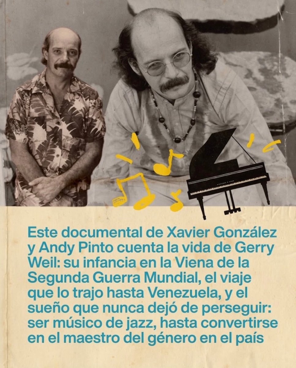 AcaCaracas's tweet photo. #AcáCaracas de cine documental y entrada libre con el ESTRENO del docu: "GERRY WEIL, UNA HISTORIA DE JAZZ" 🎹 🎼🎬

Este #Jue #24Sep en @cinematecavzl del Museo Bellas Artes #LosCaobos

⏰️ 4:30 pm.

Proyección gratuita. https://t.co/aGrTTKFkCd