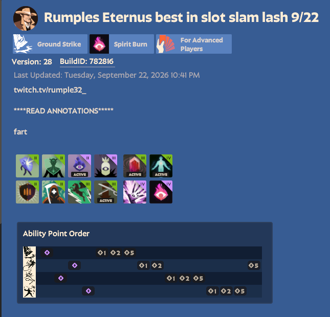 rumple32_'s tweet photo. Solved slam lash

use my build: 782816
#deadlock #lash https://t.co/JN7tYrNUwL