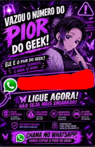 shinobou2006's tweet photo. bom rapaziada vim aki pedir uma atenção de vcs, fizeram uma img minha e sairam postando por ai vazando meu numero e realmente me ligaram e mandaram msg, ent peço q se puderam denunciar caso vejam e peçam para apagar ou se conseguiram apagar vcs mesmo, número é coisa seria+ https://t.co/6YUVzJGo8B