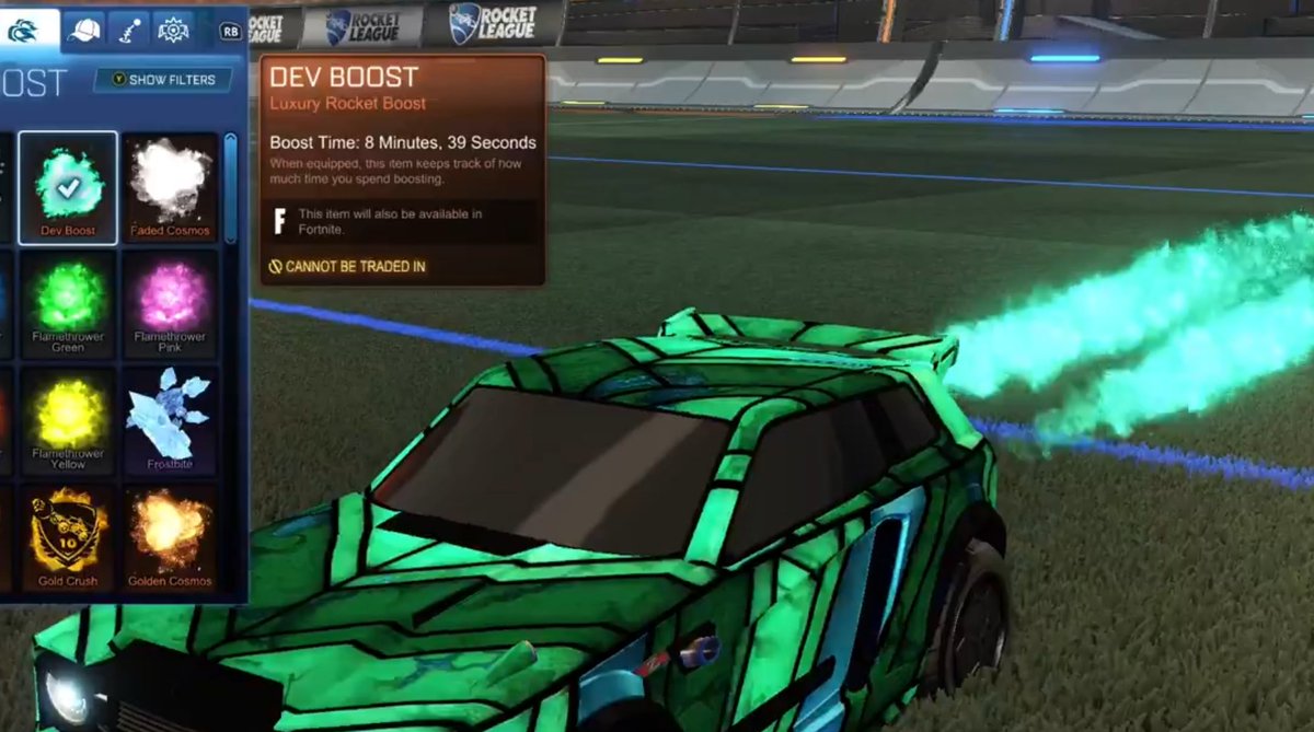 lbdanks_'s tweet photo. WTF the luck is so real 4 games of @RocketLeague and i get the DEV BOOST ! We all gonna make it. https://t.co/neUUhV6drP