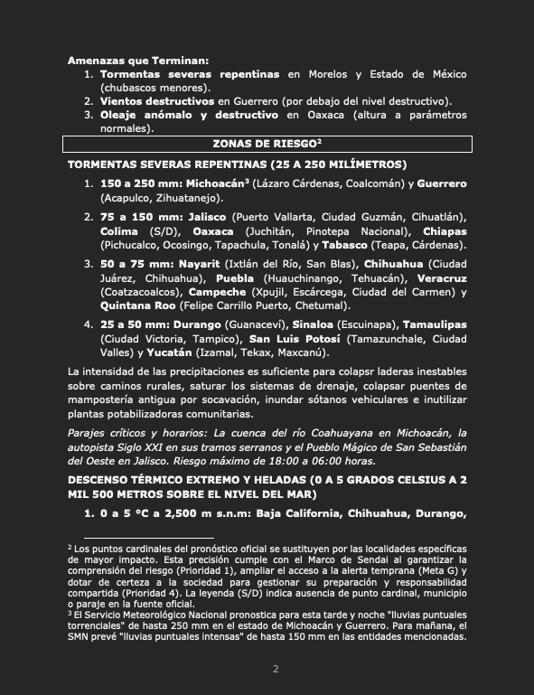 siempreinexorab's tweet photo. Boletín de Riesgo Inminente 532 para México
Nivel de Amenaza: Rojo (riesgo máximo focalizado)
Vigencia: noche de hoy y mañana jueves 24 de septiembre de 2026
Sendai Framework #EW4All - Impact Based Forecast #IBF
@SSPCNay @PC_Sinaloa @PCJalisco @PC_Colima @pcmichoacan (hilo) https://t.co/HwHmzs2dG8