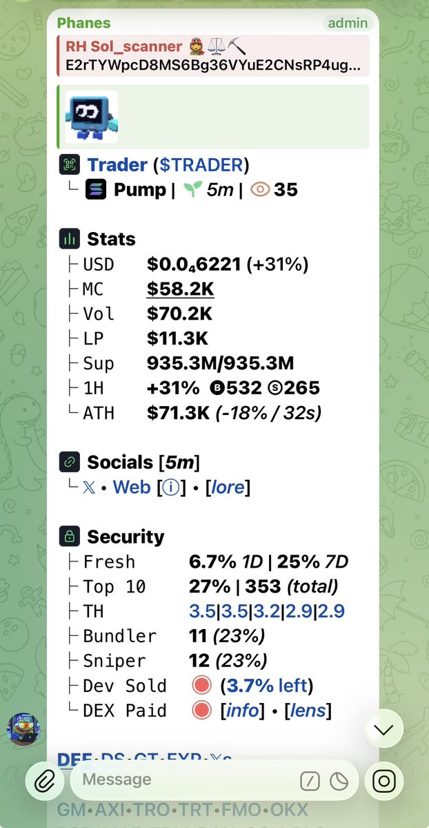 RHSol_scanner's tweet photo. Holy 3X on $TRADER

Dm me on tg https://t.co/OIyPQG9TJZ to join my group for early entry ca 

E2rTYWpcD8MS6Bg36VYuE2CNsRP4ugYQchLxFvY39Cws https://t.co/2J4Js6xiyu
