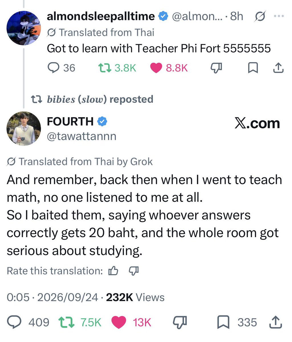 pipipinkfourth's tweet photo. LUCU BANGET GEMES😭❤️❤️❤️ ternyata dulu Fot pernah jd math tutornya Almond terus dulu karena susah buat anak anak pada dengerin sama Fot dibilang kalo bener dikasih 20 baht baru deh pd belajar serius🤣 lucu bgt astaga dunia emang sesempit ituu https://t.co/gOSv17WjPr