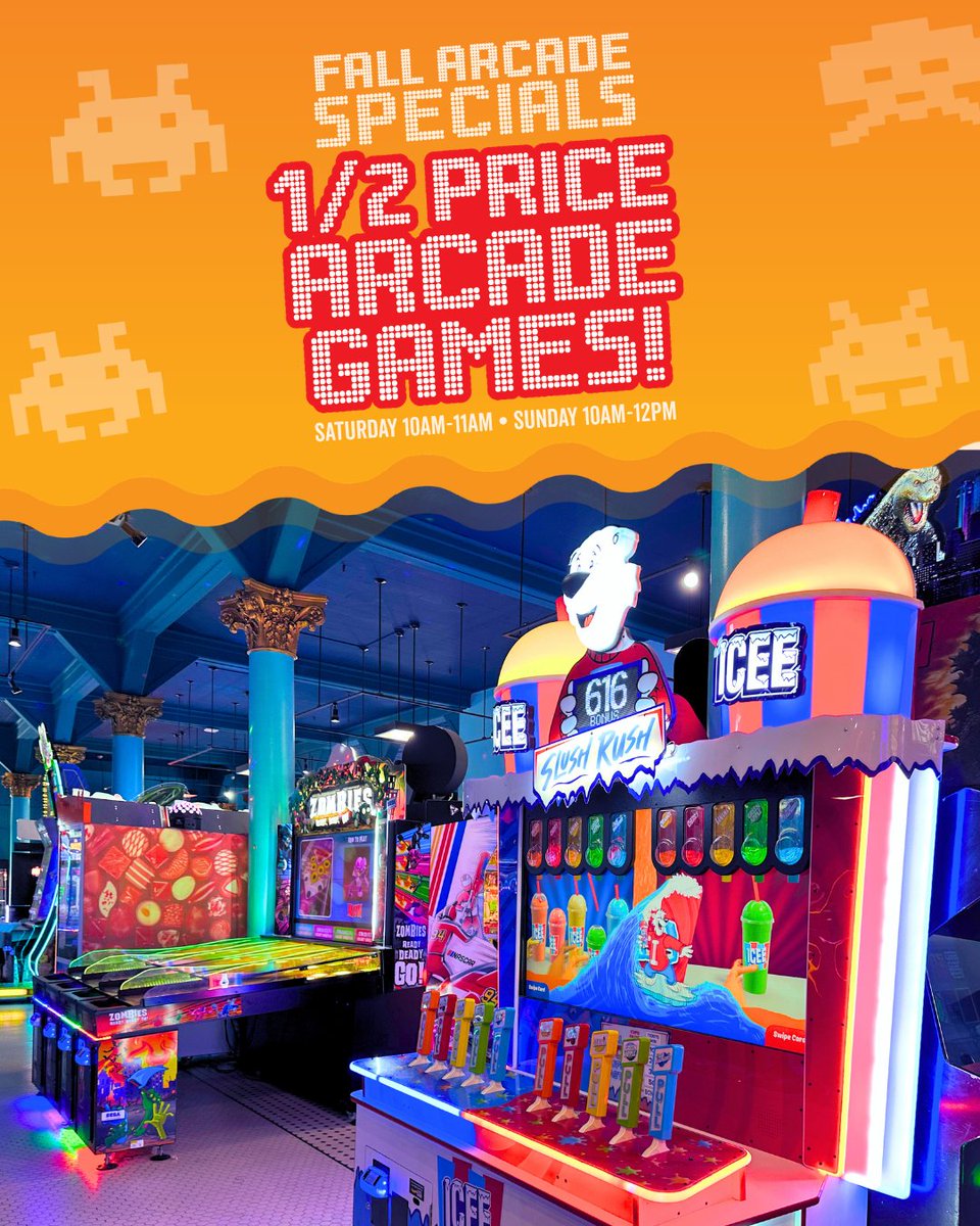 beachboardwalk's tweet photo. Level up your weekend with ½-price arcade games every Saturday from 10 AM-11 AM and Sunday from 10 AM-12 PM this fall. 🍂

👾 Head to Casino Arcade and Neptune's Kingdom, test your skills, and enjoy more of the games you love for less.

🕹️ Details: https://t.co/3N0sXtJ05J https://t.co/k2RZ6a2dtu
