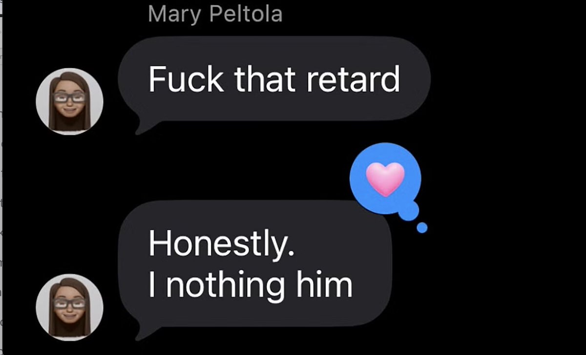 PollTracker2024's tweet photo. #AlaskaSenate

NYT: “Fuck that retard,” Ms. Peltola wrote this year in the text message, after a commercial fisheries executive posted a selfie with her that caused a political headache because she is opposed to large-scale commercial trawling. “Honestly. I nothing him.” https://t.co/DGZQES8b5B