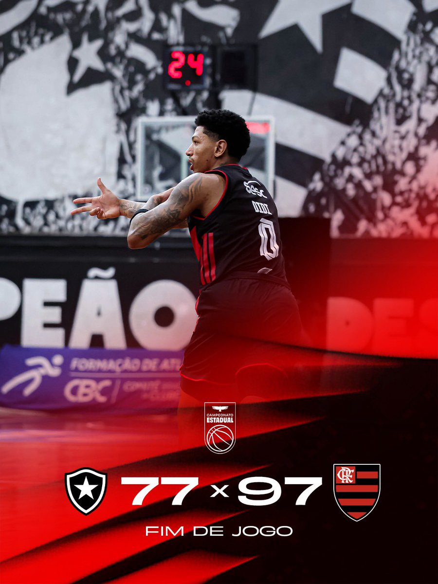 TimeFlamengo's tweet photo. FIMMMMMMMMMMMMMMMM DE JOGO EM GENERAL SEVERIANO! 🏀✅

Com um segundo tempo de almanaque, o #FlaBasquete vira pra cima do Botafogo e vence o rival por 97 a 77. 

Com o resultado, o Mengão garante vaga na decisão do Carioca, dia 14 de outubro, com direito ao mando de quadra. 

VAMOS, FLAMENGO! 🔴⚫️