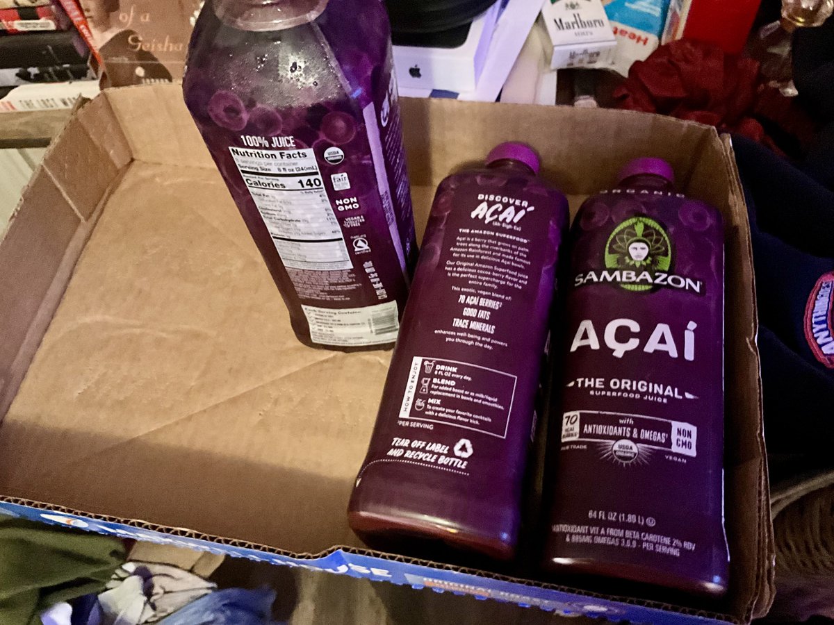 KEKBONDS's tweet photo. I WANT TO DO A FUN OLD SCHOOL TRADE WITH SOMEONE WHO HAS WANTED A CERTAIN COLLECTIBLE OF MINE, OR A CUSTOM PIECE. NOT IN EXCHANGE FOR CRYPTO OR FIAT, OR NFTS BUT IN EXCHANGE FOR AÇAÍ JUICE. SEND A 12 PACK OF THESE JUICES TO ME VIA INSTACART or DOORDASH & I WILL HOOK YOU UP. @Sambazon Original Açaí Juice https://t.co/NFgveumEs4 DM ME IF YOU’RE DOWN. 
#SAMBAZONORIGINALACAIJUICEADDICT