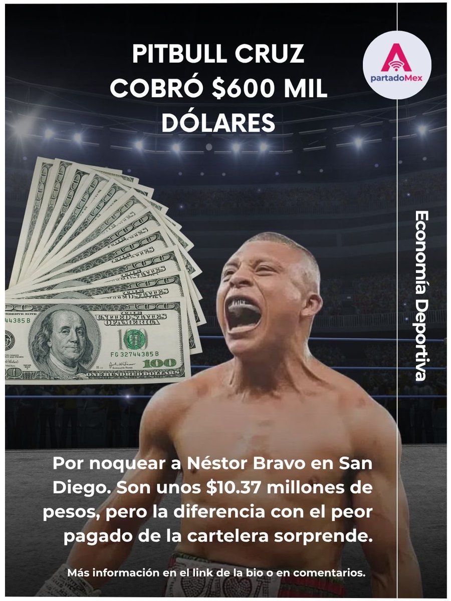 ApartadoMex's tweet photo. 🥊💰 Pitbull Cruz no solo ganó por KO: su bolsa por la pelea ante Néstor Bravo fue de seis cifras. Pero hay un dato de toda la cartelera que cambia por completo la dimensión de lo que cobró… 👀
Más información en el hilo 🧵
#apartadomex #PitbullCruz #Boxeo #Deportes #Dinero https://t.co/25XLQqcpIA