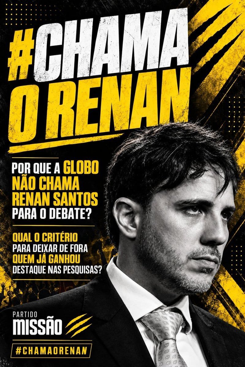 CentraldMissao's tweet photo. 📢 MISSÃO DE HOJE: Se manifestar contra a Globo por não chamar o Renan Santos por Debate Presidencial

Engaje na #ChamaORenan

Outras hashtags:

#GloboApoiaCorrupção
#GloboChamaRenan
#RenanNaGlobo 
#SemRenanSemDebate https://t.co/PSkcegZidx