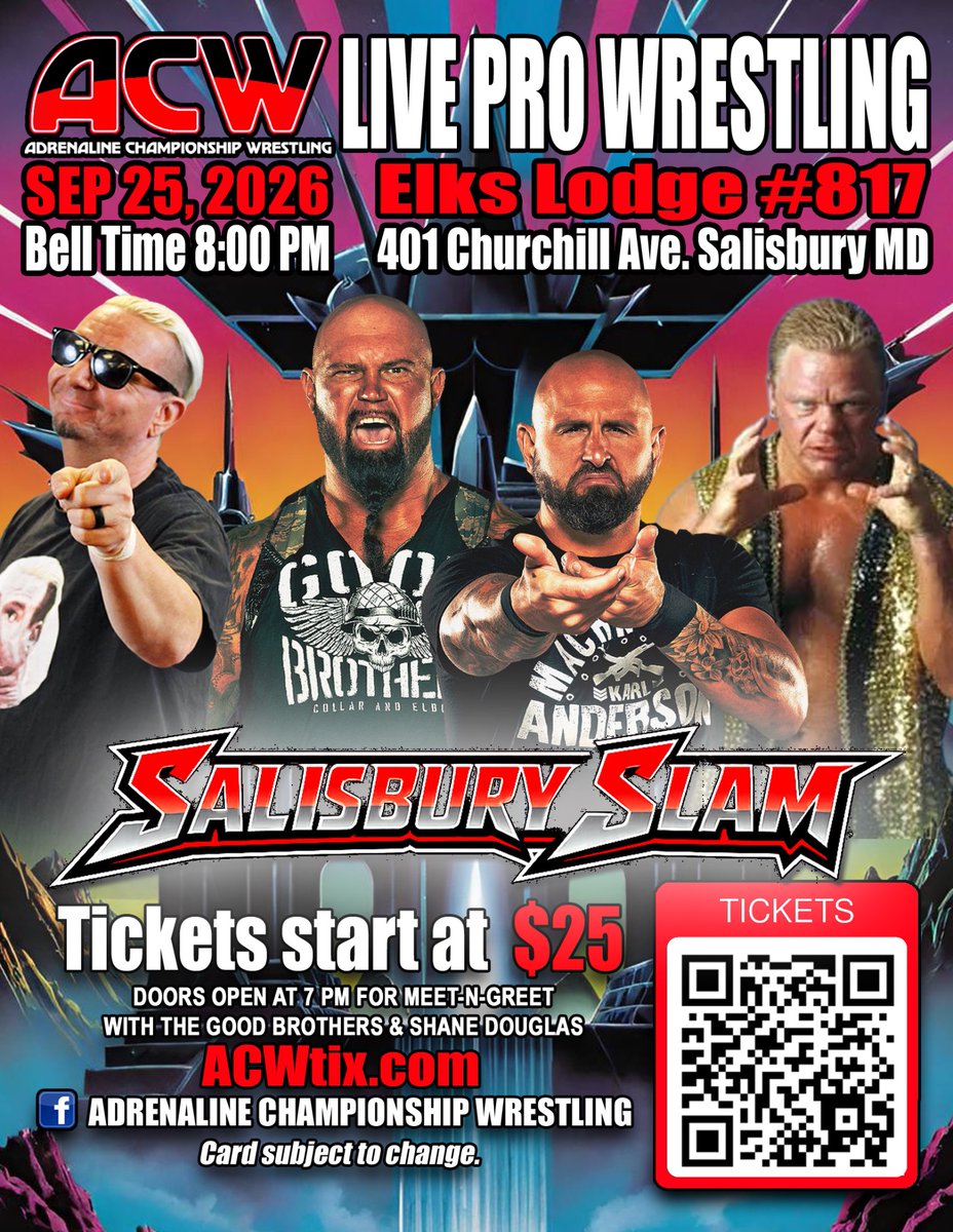 ACW_Pro's tweet photo. PLEASE SHARE ‼️…

This Friday …

September 25th …

Salisbury Maryland 🦀…

https://t.co/J649cf6y7z for tickets 🎟️.

.@The_BigLG 
.@MachineGunKA 
.@TheFranchiseSD 
.@realellsworth https://t.co/bRwVUmXO8q