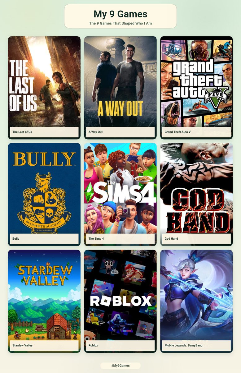 Kenxzio's tweet photo. 9 games that shaped who i am https://t.co/JEu8C1kRr8