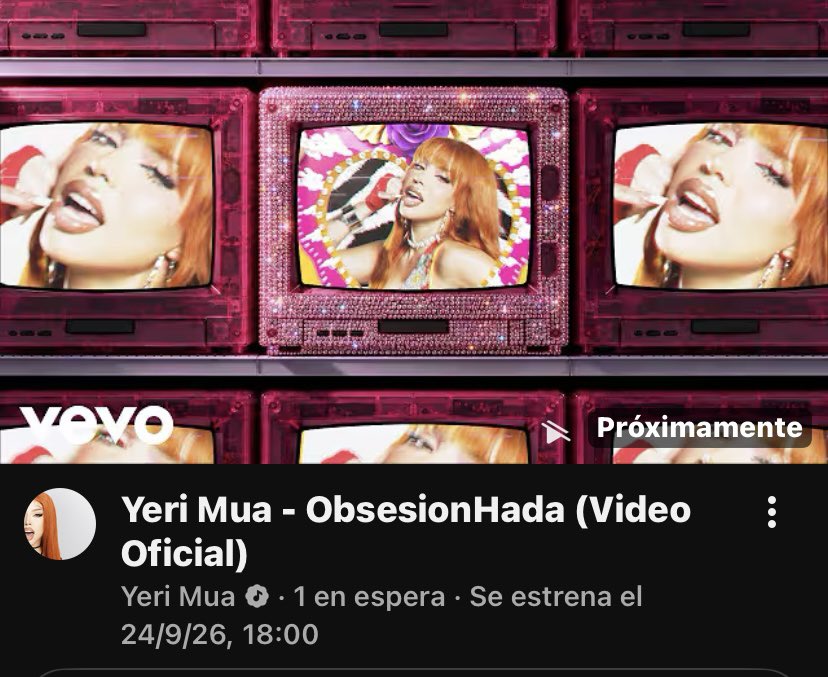 YeriMuaCharts's tweet photo. Activa las notificaciones del video de “ObsesionHada” en YouTube, disponible MAÑANA a las 6:00 PM. ❤️‍🔥

🔗: https://t.co/6SSOXAx2D9 https://t.co/oMHjetCEyD