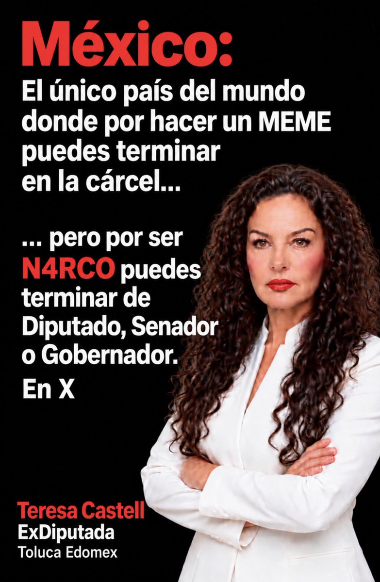 TeresaCastellMx's tweet photo. ¿Un meme les preocupa más que el crimen?

Morena impulsa una iniciativa que contempla penas de prisión por el uso comercial no autorizado de la imagen institucional del gobierno. Legisladores han advertido que su redacción podría alcanzar parodias y memes.

Si quieren proteger a sus narcopoliticos e instituciones que empiecen por rendir cuentas.

No nos van a callar.

Teresa Castell
Exdiputada federal | #Toluca, Edomex