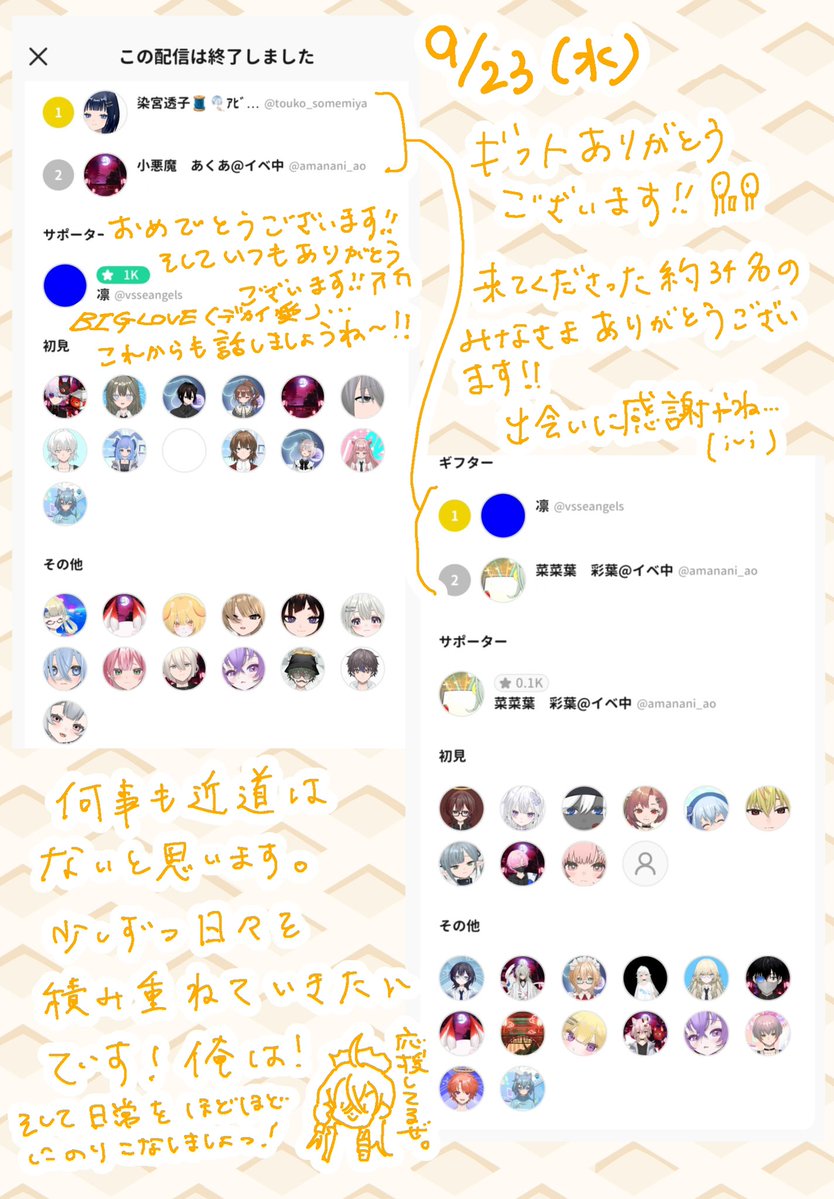 hey_go_row's tweet photo. こんにちは！
昨日の配信に来てくださった皆さまありがとうございました〜！！！
色んなおもろい出会いとお話が出来て楽しかったです(*^^*)！！
昨日の絵日記はアビーのタイムラインに載せています👀
よかったらチェキくださいませ💫 https://t.co/CFrxKEsigd