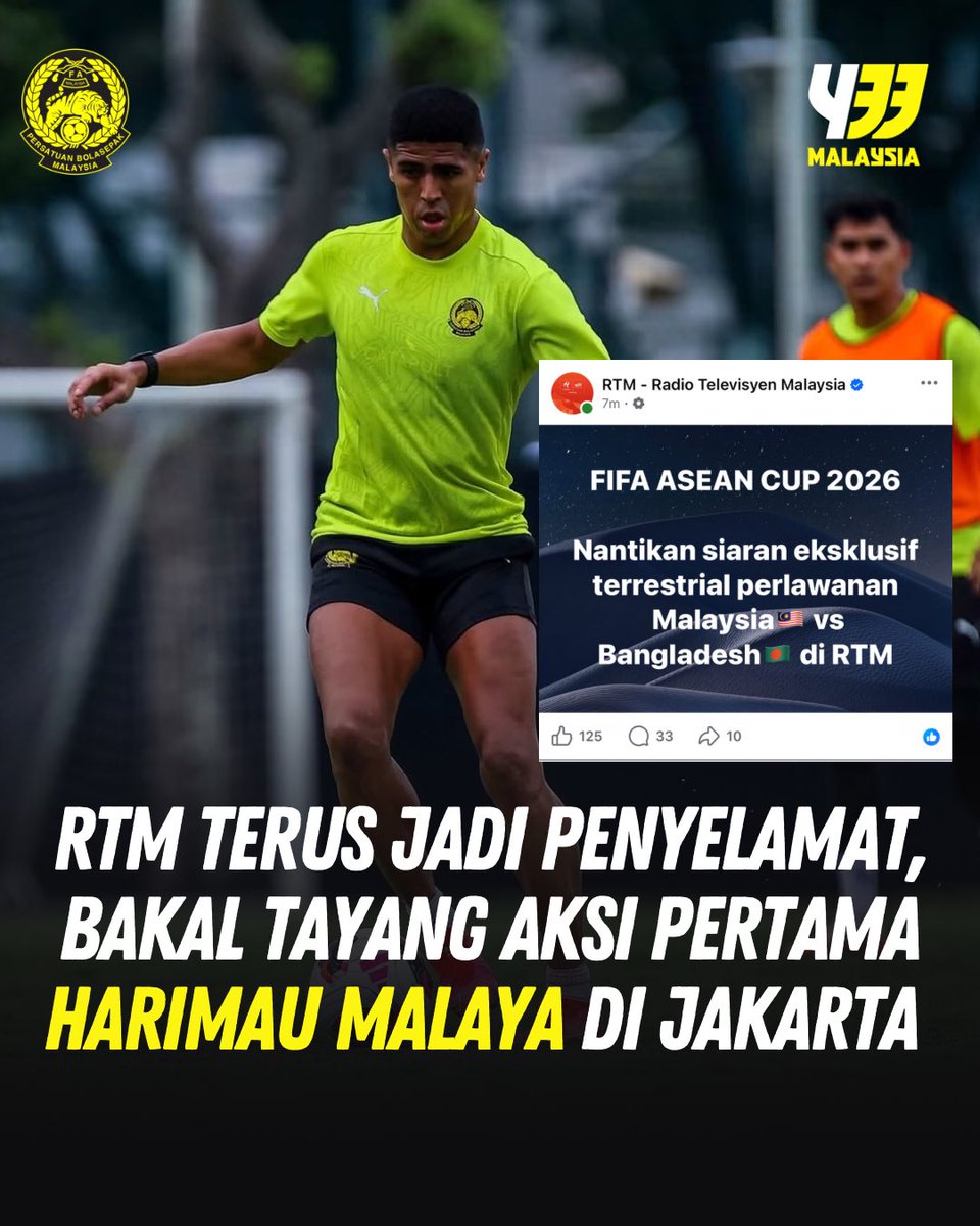 433Malaysia's tweet photo. RTM terus mencuri perhatian penyokong bola sepak tempatan apabila mengumumkan siaran eksklusif secara terestrial bagi aksi pembukaan FIFA ASEAN Cup 2026 melibatkan Malaysia vs Bangladesh. https://t.co/VtgHx14sPD