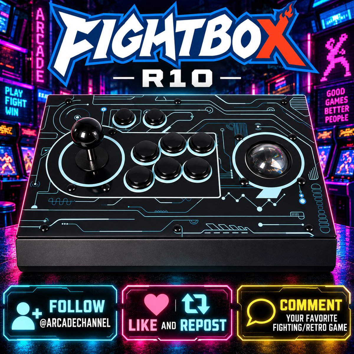 ArcadeChannel's tweet photo. 🚨I'm seriously pumped to be able to offer this AMAZING piece of gaming hardware from @FightBoxArcade_ 

Up for grabs is a FightBox R10-fighting and retro gaming joystick!

Follow the qualifier's on the graphic! Shipping, taxes and custom's fees covered by myself/FightBox. This will run until September 29th. Link for the product is in the comments.