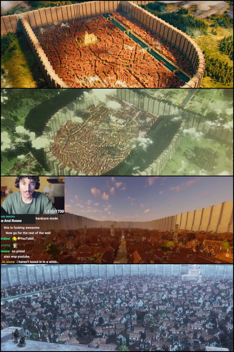 animeposts's tweet photo. YouTuber Spent 500 Hours Recreating Attack on Titan’s Shiganshina in Minecraft

YouTuber Stan616 spent roughly 67 days and around 500 hours recreating Attack on Titan’s Shiganshina District in Minecraft. The massive build recreates the city block by block, including its houses, towers, castle, walls, surrounding environment, and other recognizable locations. 

Stan616 also recreated Eren’s family home and its interior, using scenes from the anime as references to make the build as detailed as possible. The entire process was documented in a 41-minute video on his YouTube channel.