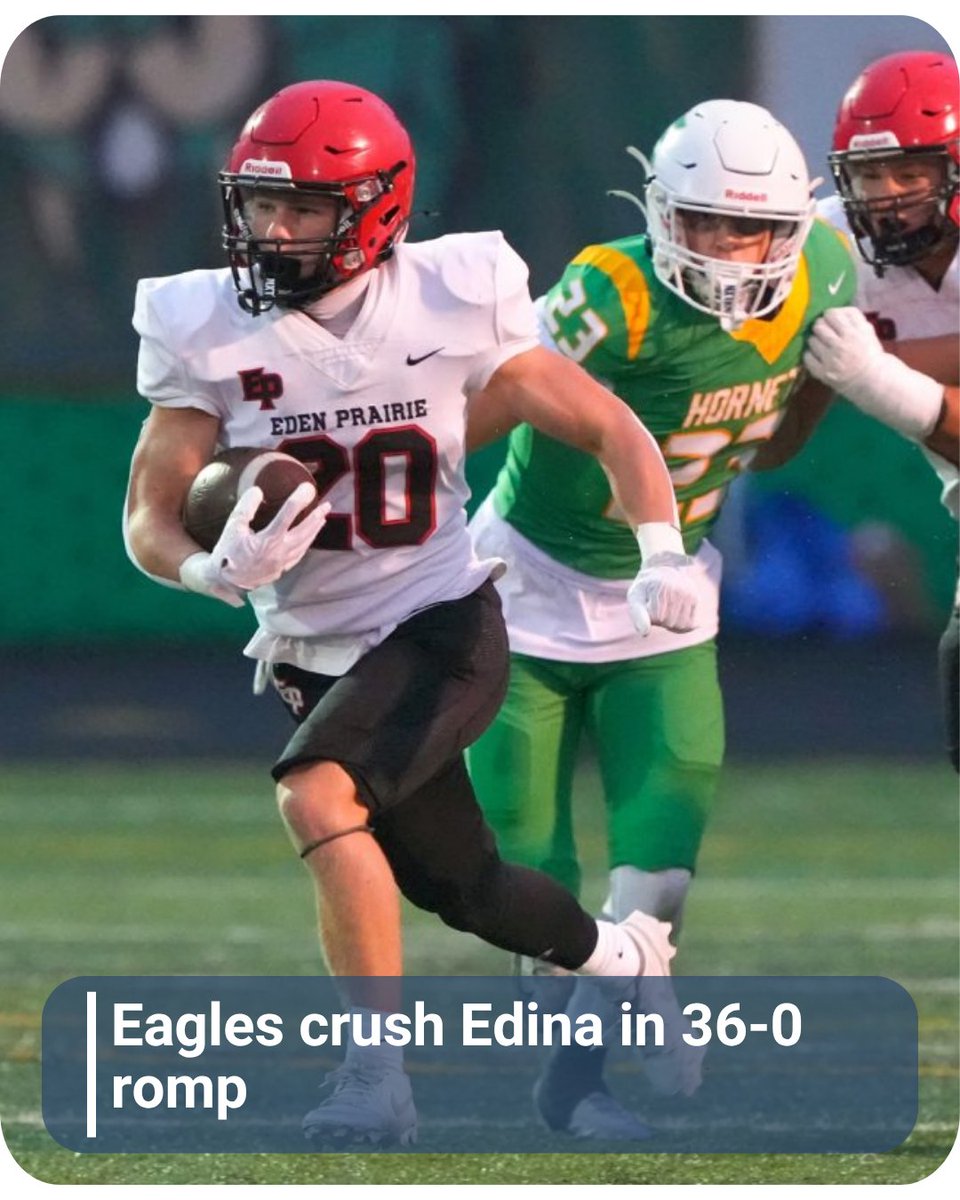 EPLocalNews's tweet photo. Eden Prairie rushed for 459 yards and blanked defending state champion Edina 36-0 behind a dominant offensive line and big-play running game.
Written by Steve Mulholland
Photos by Rick Olson
https://t.co/0MsBR7jjwD
#eplocalnews #epln #edenprairie https://t.co/zWDnw2kDw5