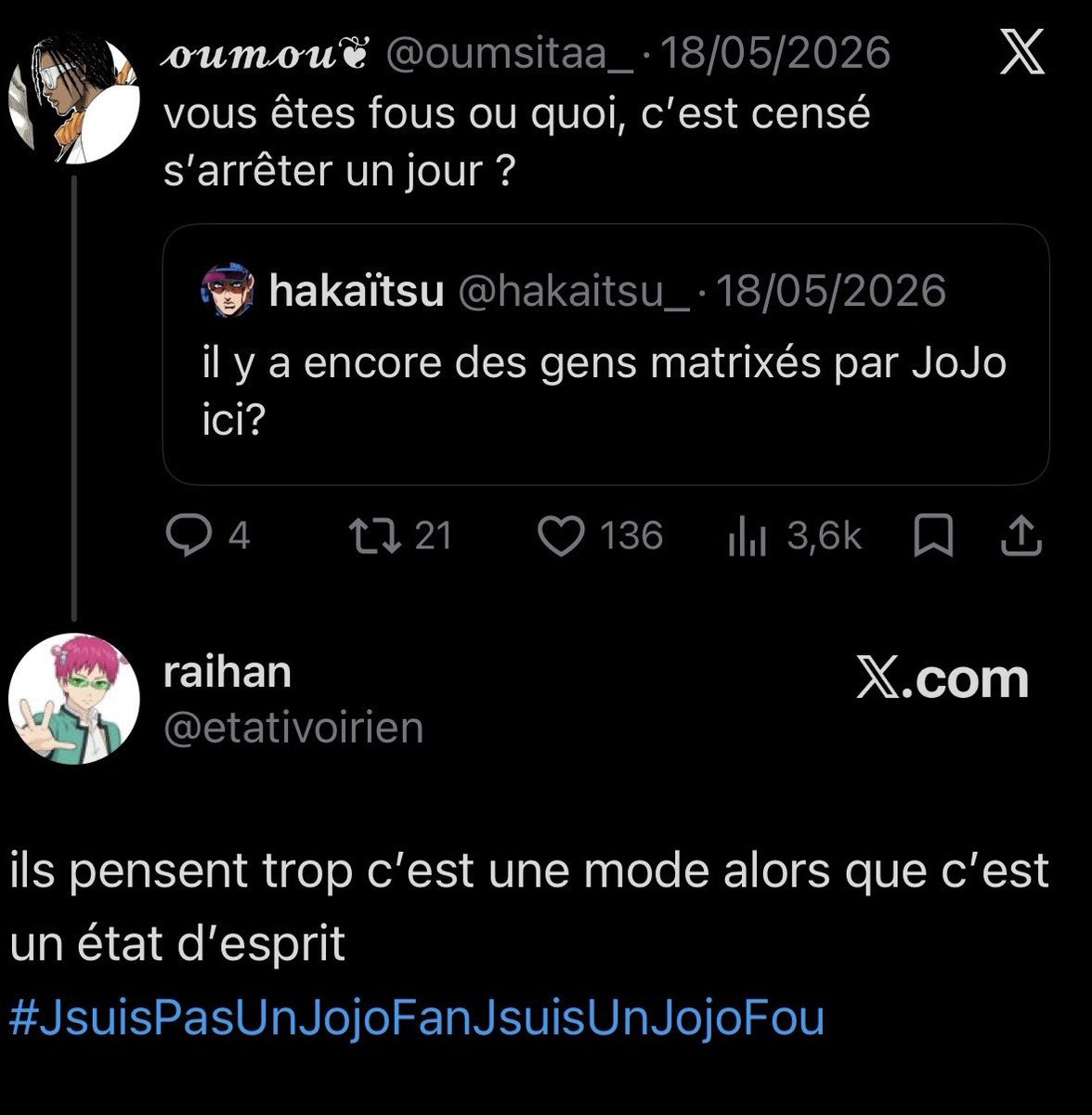 oumsitaa_'s tweet photo. aujourd’hui plus que jamais #JsuisPasUnJojoFanJsuisUnJojoFou ☝🏽☝🏽 https://t.co/PTG5tG4pow