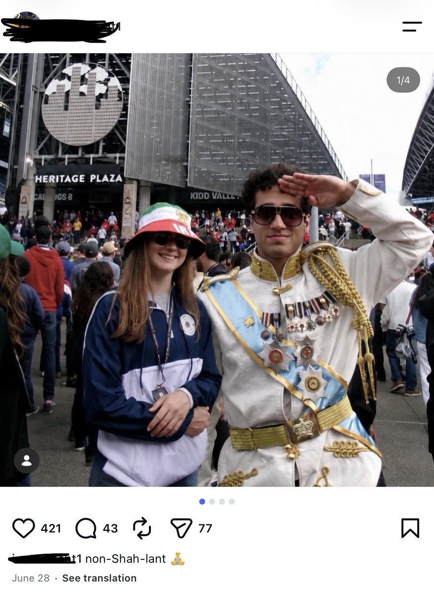 wideofthepost's tweet photo. getting lectured on democracy movements by a born again evangelical christian who dressed up as the shah for a world cup game https://t.co/ahva2tvDwi