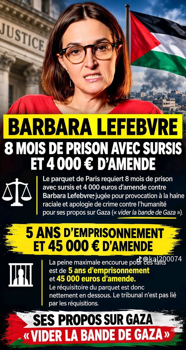 PDohen's tweet photo. Défense totalement lunaire de Barbara Lefebvre lors de son procès pour apologie de crimes contre l'humanité et provocation à la haine raciale.
#BarbaraLefebvre #France #Condamnation #FreePalestine https://t.co/6z94eOH5xX