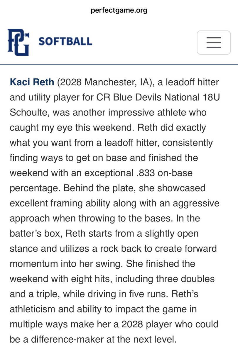 kacireth2028's tweet photo. Thanks you @AshleyMears_PG for the great write up from the PG Twin Cities Elite Scouting Showcase last weekend! It was a fun weekend.  #uncommitted @CRBlueDevilsSB @CRPerformanceT https://t.co/ulEz5J9CFH