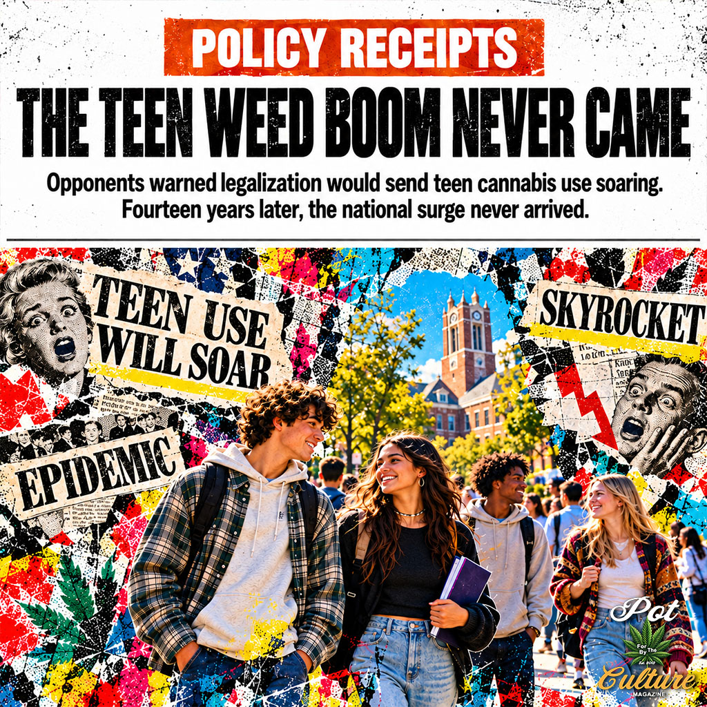 PotCultureMag's tweet photo. Tomorrow at 10 AM CT. They warned legal weed would send teen use climbing. The numbers are finally in, and that prediction is starting to look like bullshit. #PotCultureMagazine #CannabisPolicy #TeenUse #Cannabis #News #CannabisCulture #LegalWeed #CannabisNews #CannabisCommuntiy https://t.co/fSvBSGbrgK