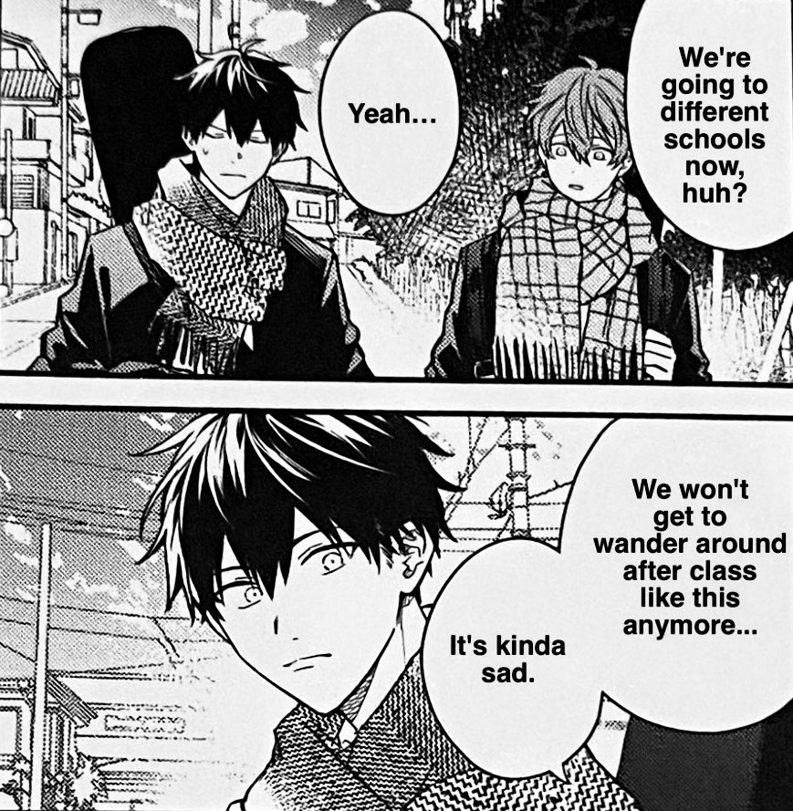 Tara_B0's tweet photo. mafuyu worries about their everyday closeness changing when they start college, while uenoyama reminds him that changing circumstances doesn’t mean losing each other 😭❤️💙 UGH MY HEART CANNOT HANDLE THE SWEETNESS AND THE LOVE https://t.co/m6JYHzbQnE